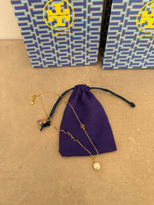 Collar TB dorado con perla -5174