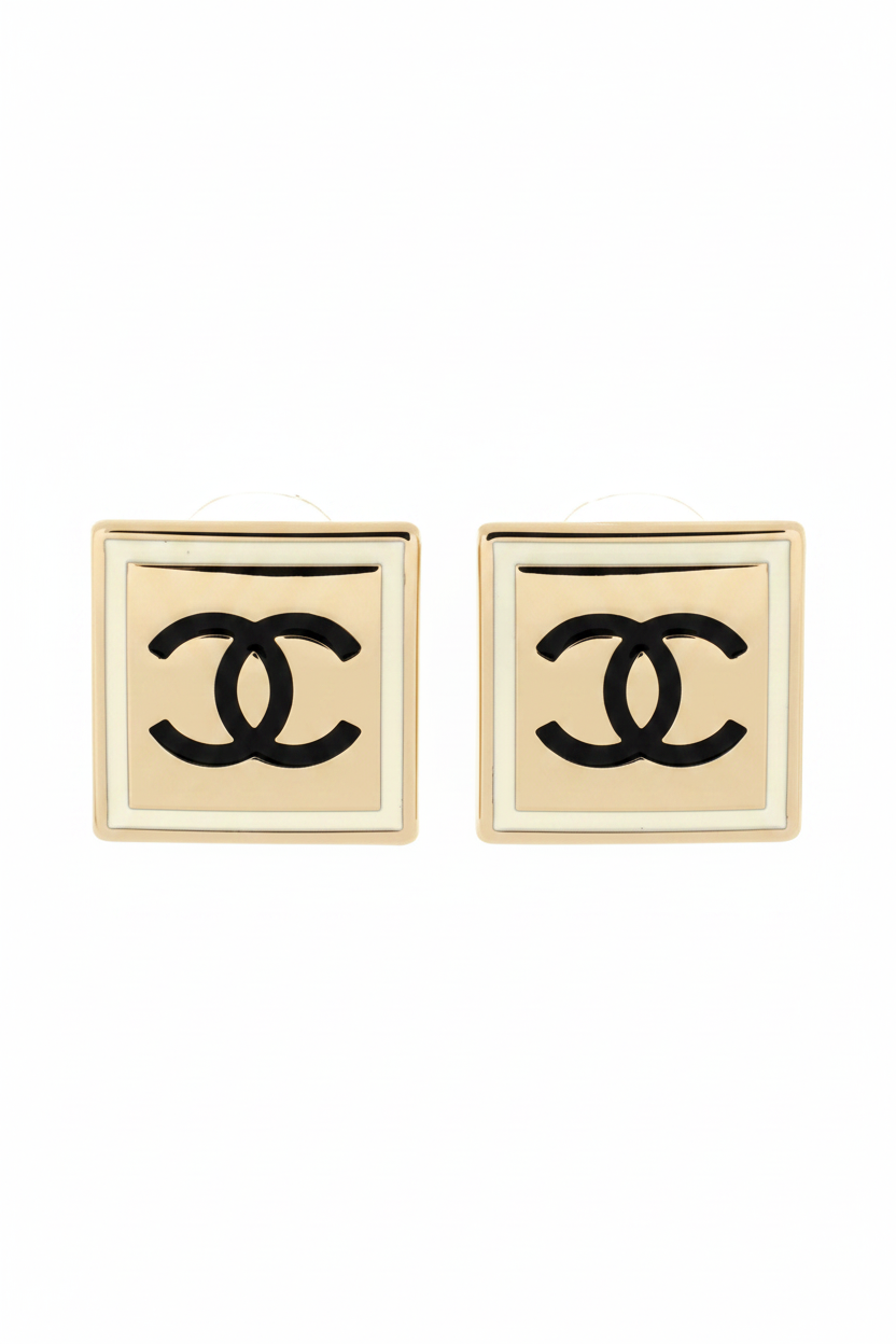 Aretes CC logo negro y dorado -5100