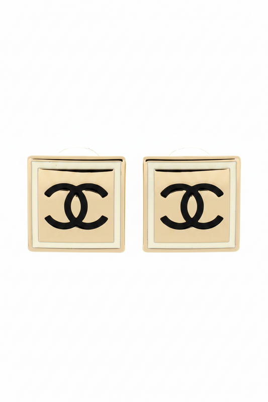 Aretes CC logo negro y dorado -5100