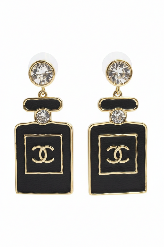 Aretes CC negro y dorado estilo perfume -5103