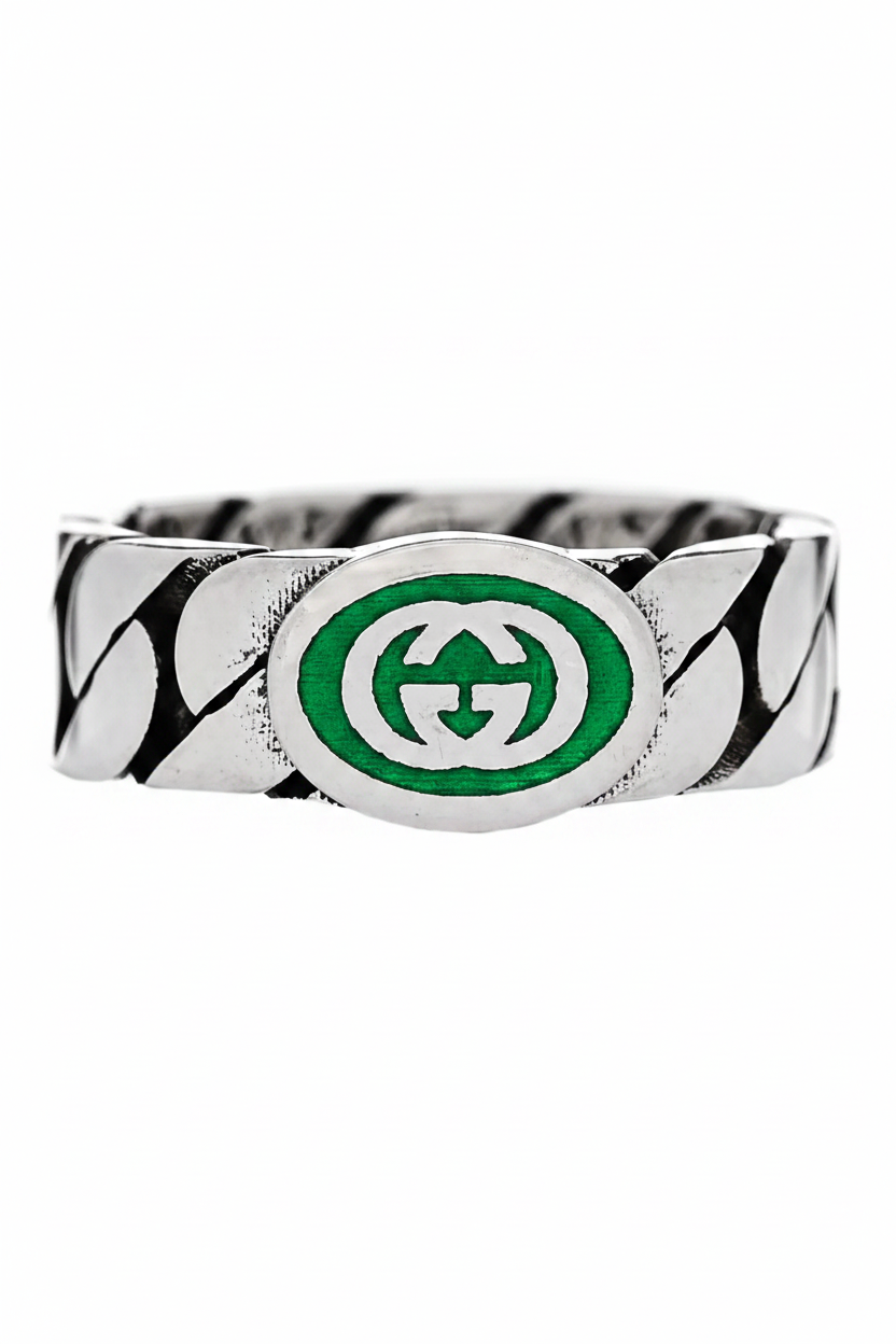 Anillo GG plateado y verde -5217