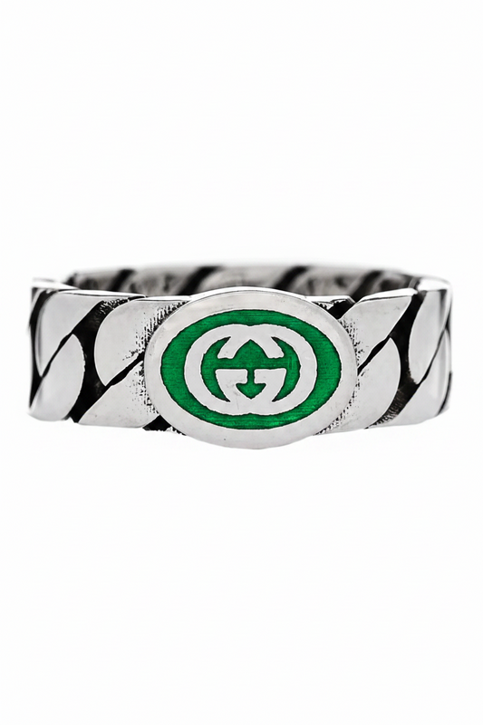 Anillo GG plateado y verde -5217