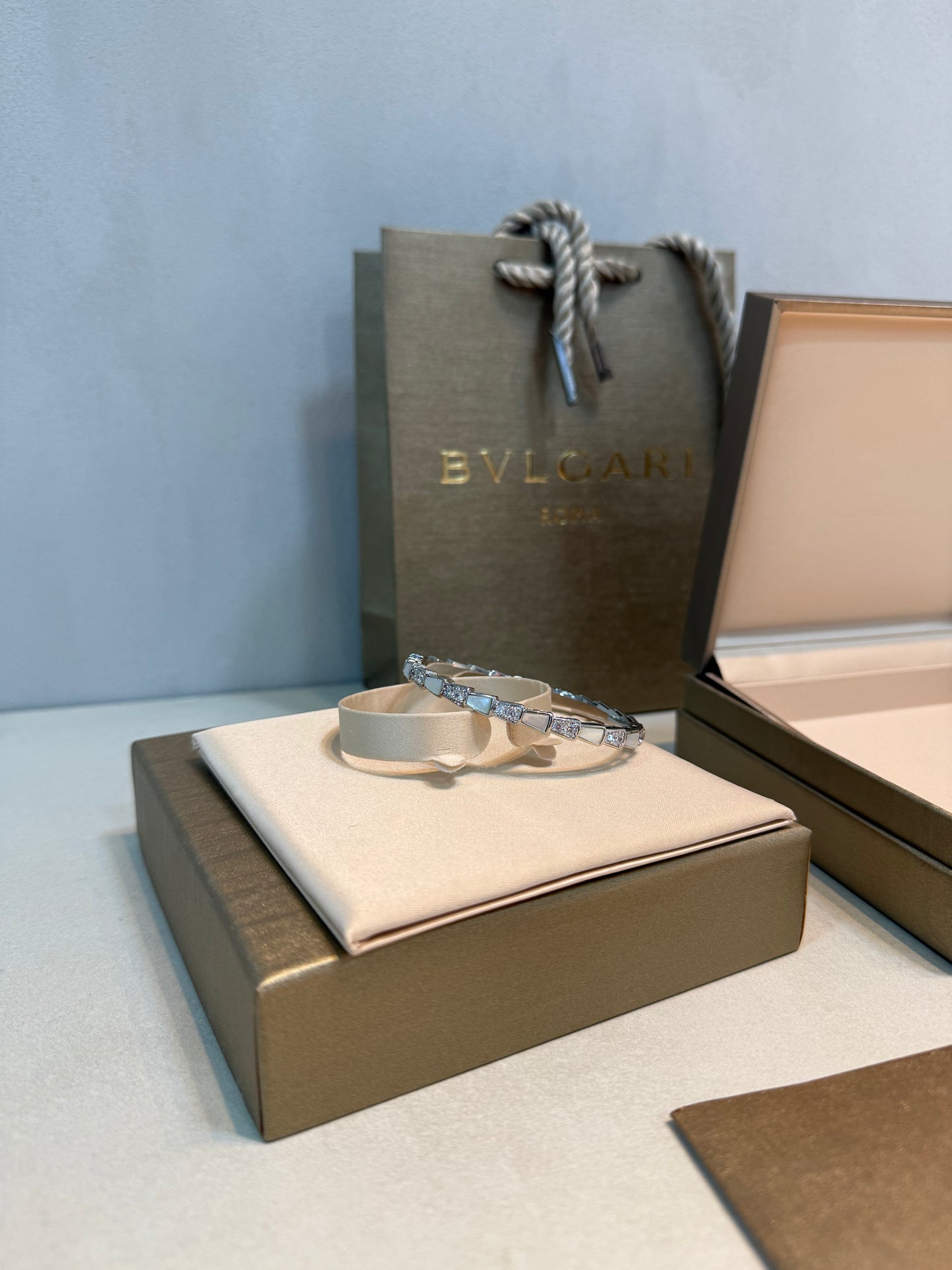 Pulsera BLG plateada con incrustaciones brillantes