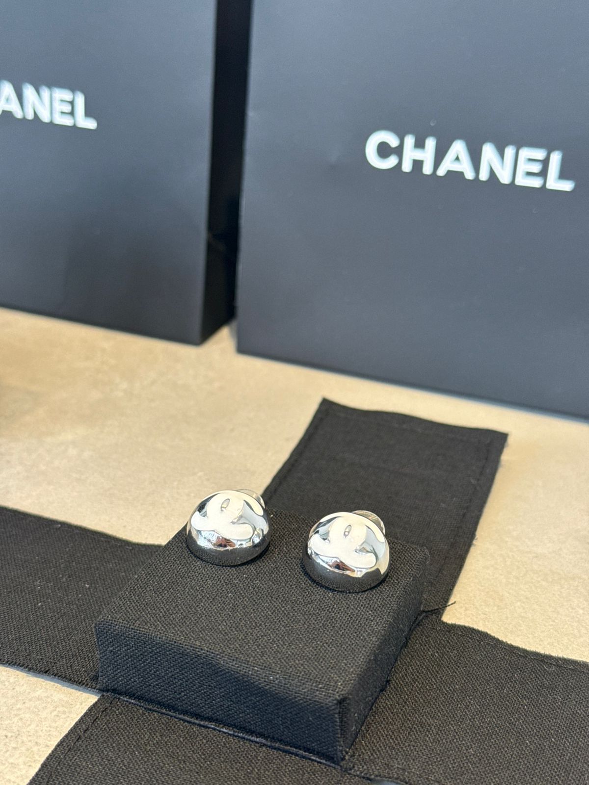 Aretes CC plateados y logo blanco 5640