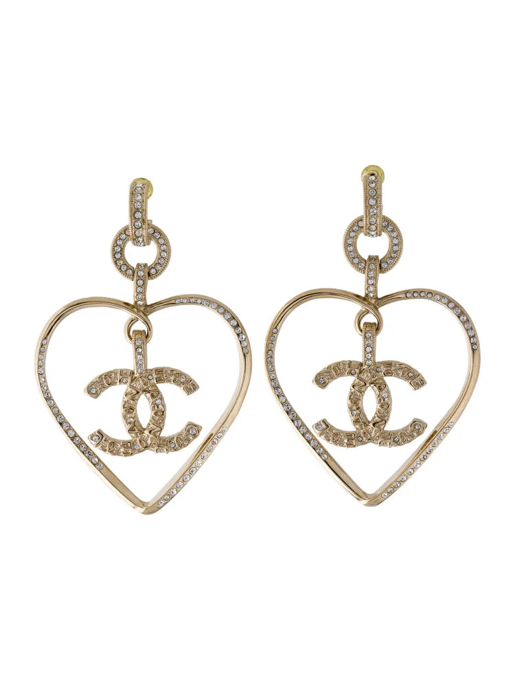 Aretes CC corazón y logo dorados -5071