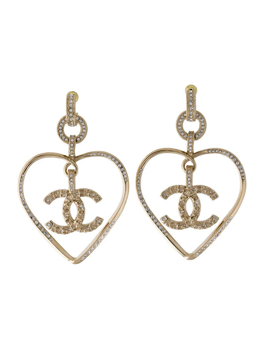 Aretes CC corazón y logo dorados -5071