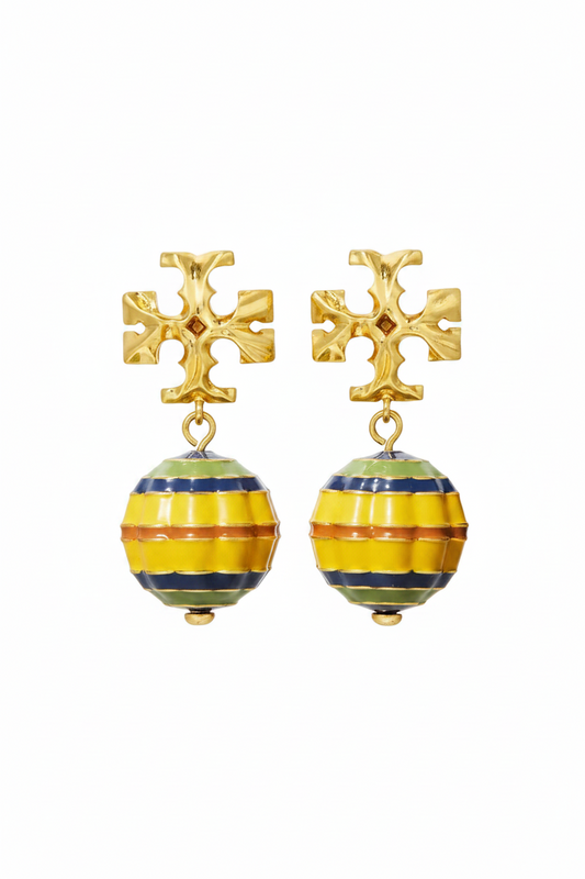 Aretes TB dorados con colgante esférico de colores -5161