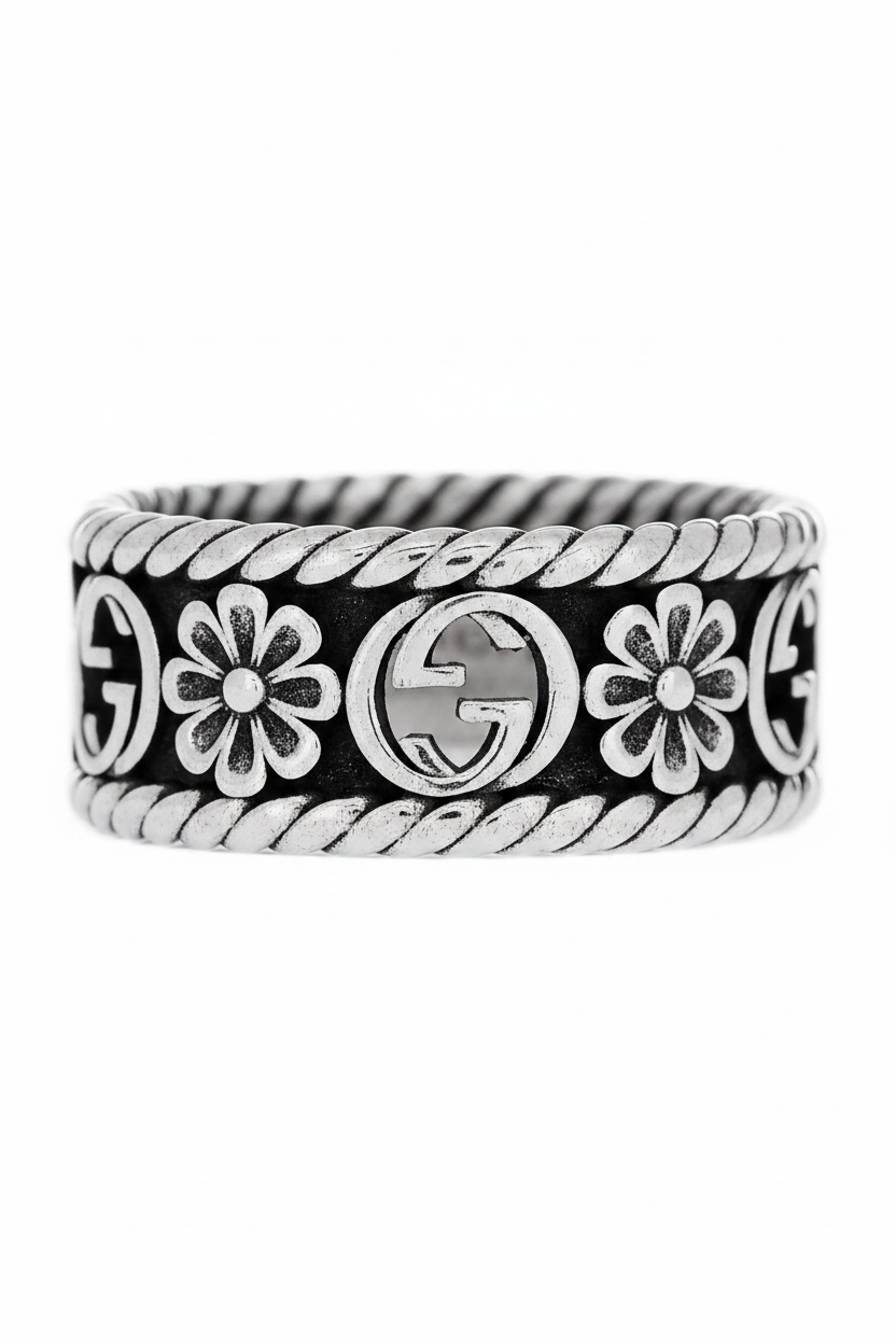 Anillo GG plateado y negro -5216