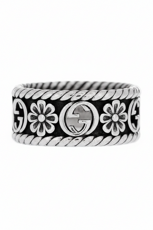 Anillo GG plateado y negro -5216